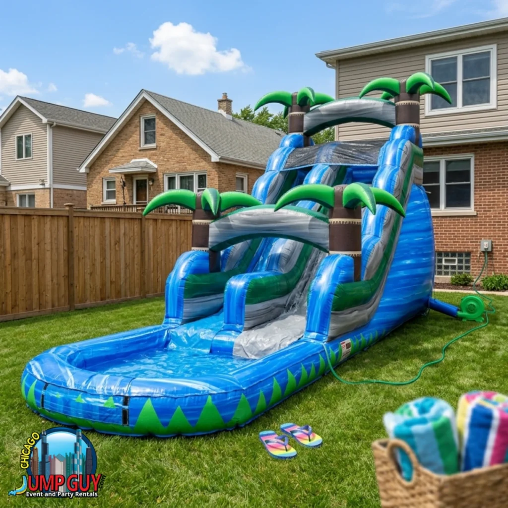 Image of 20ft-blue-crush-water-slide-rental-Evanstone-il